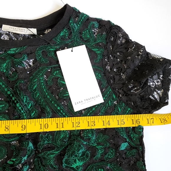 Zara green black lace cropped top size X/S new - Picture 4 of 6